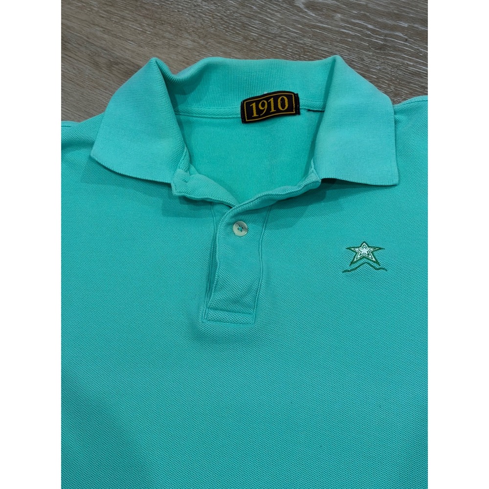 1910 Mens Turquoise Aqua Green Pique Knit Short Sleeve Star Logo Polo Shirt